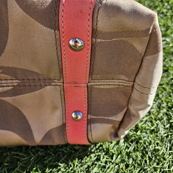 Coach Signature Canvas Shoulder Purse Satchel Neon Coral **WITH Coach Dust Bag** - Picture 10 of 16